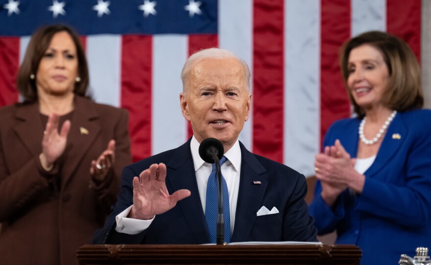 President Biden delivers the State of the Union address to a joint session of Congress in Washington, D.C., on March 1. During his speech, Biden touted the administration's efforts to cool inflation.