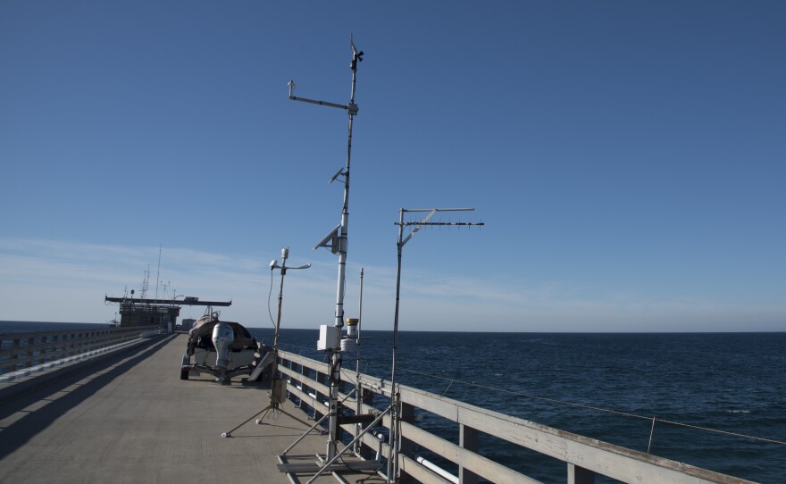 A weather station located on the Scripps Pier in La Jolla provides detailed information about incoming storms, Jan. 17, 2017. 