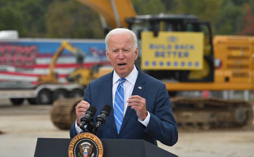President Joe Biden speaks about the bipartisan infrastructure bill and his Build Back Better agenda at the International Union of Operating Engineers Training Facility in Howell, Michigan, on October 5, 2021.