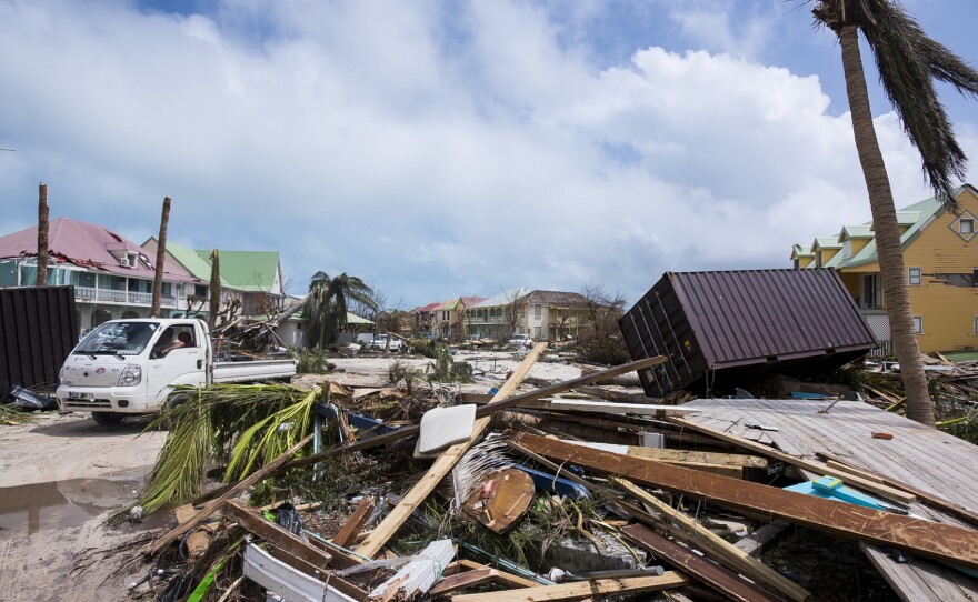 Famage in Orient Bay on the French Carribean island of Saint-Martin, after the passage of Hurricane Irma.