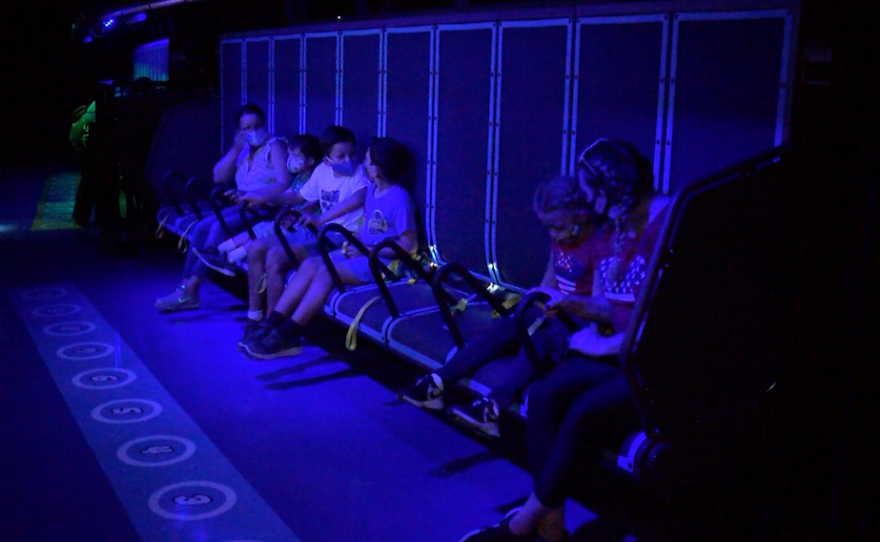 Guests sitting in the Emmet’s Flying Adventure Ride at LEGOLAND California Resort in the LEGO MOVIE WORLD in Carlsbad, CA on May 27, 2021.