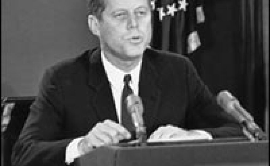 President Kennedy delivers a televised address about the Cuban Missile Crisis in October 1962.