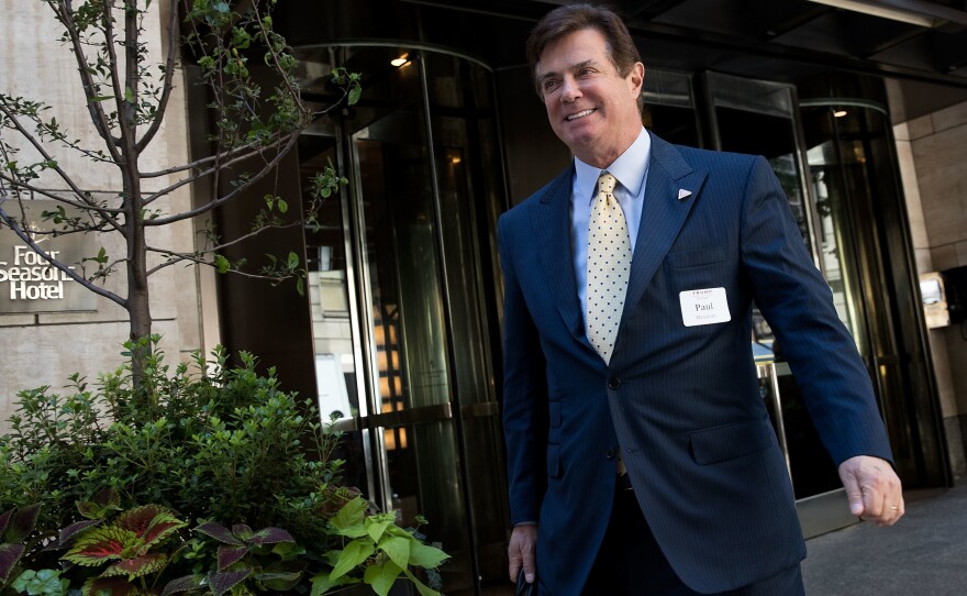 Paul Manafort leaves the Four Seasons Hotel after a meeting with Donald Trump and Republican donors last month in New York City.