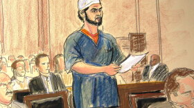 In this courtroom sketch, Faisal Shahzad pleads guilty Monday in Manhattan Federal Court to carrying out the failed May 1 car bombing in New York's Times Square. Some of the 10 terrorism and weapons counts to which he pleaded guilty carry mandatory life prison sentences.