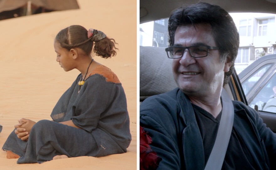 (Left) Mehdi A.G. Mohamed  and Layla Walet Mohamed in <em>Timbuktu</em>. (Right) Director Jafar Panahi in <em>Taxi</em>.