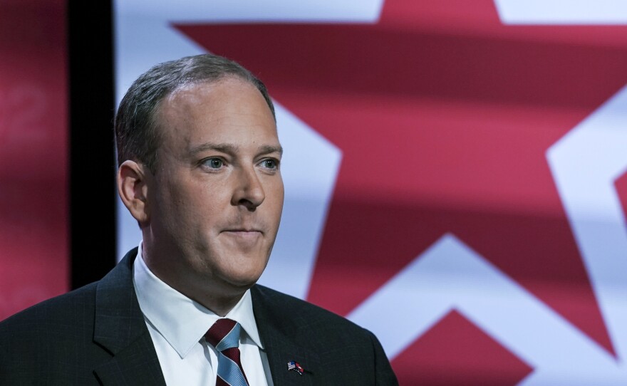 New York Congressman Lee Zeldin listens as he prepares to participate in New York's Republican gubernatorial debate, Monday June 13, 2022, in New York. Zeldin won the Republican primary for governor Tuesday.