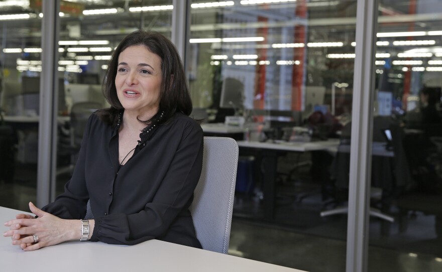 In this photo taken Tuesday Feb. 3, 2015, Facebook chief operating officer Sheryl Sandberg answers questions during an interview at Facebook headquarters in Menlo Park, Calif. Sandberg is in Washington on Capitol Hill this week meeting with lawmakers and investigators.