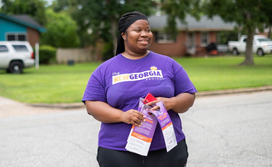 Shayla Jackson, an organizer with the New Georgia Project, canvasses on Aug. 29, 2022.