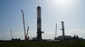 A view from Boca Chica Beach towards two SpaceX launch pads, in south Texas.