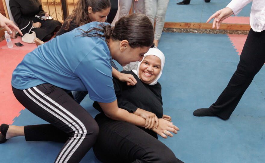 Palestinian girls train in jiu jitsu in the refugee camp of Bourj el Barajneh in South Beirut.