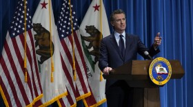 California Gov. Gavin Newsom outlines his 2021-2022 state budget proposal during a news conference in Sacramento, Calif., Friday, Jan. 8, 2021.