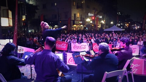 Magos Herrera and the Hausmann String Quartet are seen in Avenida Revolucion, Tijuana, in this undated photo.