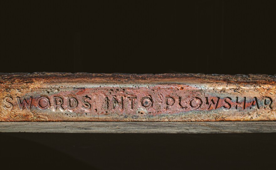 The project to transform the former statue of Confederate Gen. Robert E. Lee is called Swords into Plowshares, taken from a Bible verse in the book of Isaiah.