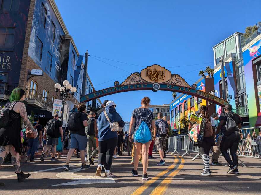 People leaving Comic-Con International on July 28, 2024 in the Gaslamp District of San Diego, Calif.
