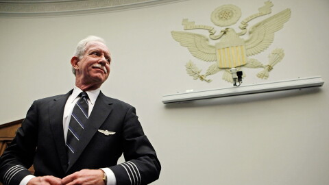 US Airways Capt. Chesley "Sully" Sullenberger prepares to testify before a House Judiciary subcommittee on Capitol Hill on Dec. 16, 2009.