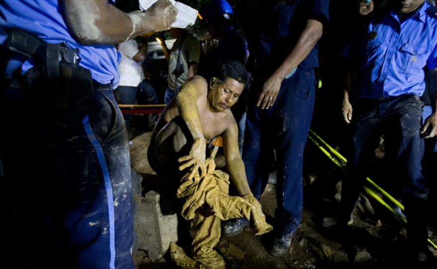 A miner after he was rescued at the El Comal gold and silver mine in Bonanza, Nicaragua, on Friday. A total of 26 were trapped after a collapse on Thursday.