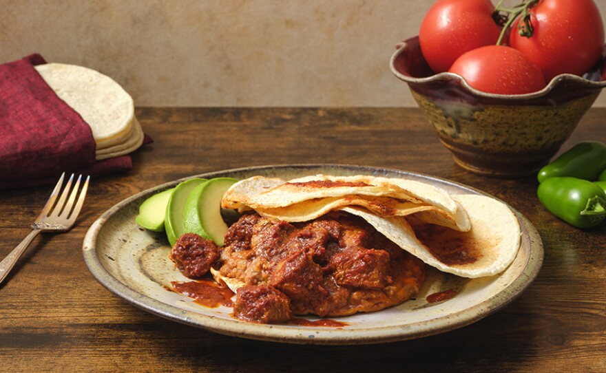 Pork Stew Stacked in Corn Tortillas / Asado de Puerco con Empalmes