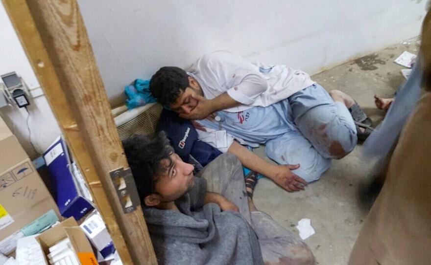 Injured staff members of Doctors Without Borders staff find shelter in a safe room after the bombing raid hit their hospital in Kunduz.