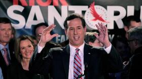 Rick Santorum addresses supporters at his caucus party in Johnston, January 3, 2012.