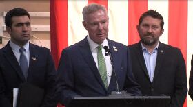 U.S. Representative Scott Peters (D-San Diego) speaks at a podium, Aug. 27, 2025.
