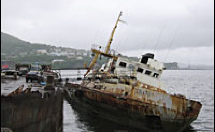 The port of Petropavlovsk-Kamchatsky on the Pacific side of the peninsula is filled with rusting ships and scrap metal.