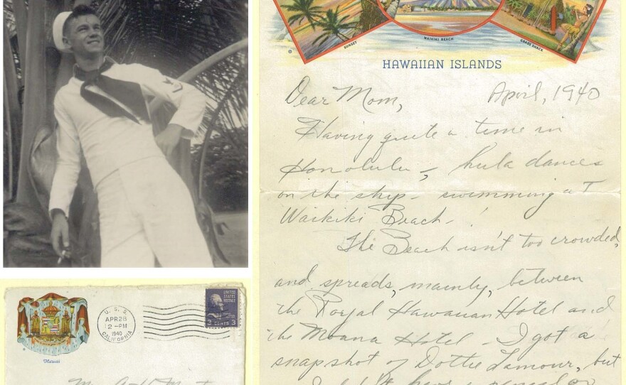 Bud in Honolulu in 1940, and his letter to his mom in April, 1940.