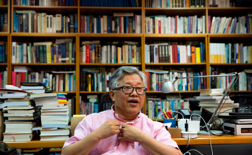 FILE - Pastor Ezra Jin Mingri speaks during an interview at the Zion Church in Beijing, China, Wednesday, Aug. 1, 2018.