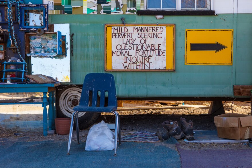 A unique sign on the East Jesus artist commune in Slab City, March 28, 2015, 