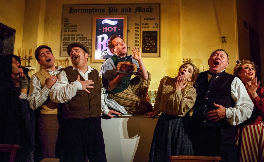 The Barrow Street Theatre has been transformed into a near-perfect recreation of Harrington's Pie & Mash — one of the oldest working pie shops in London.