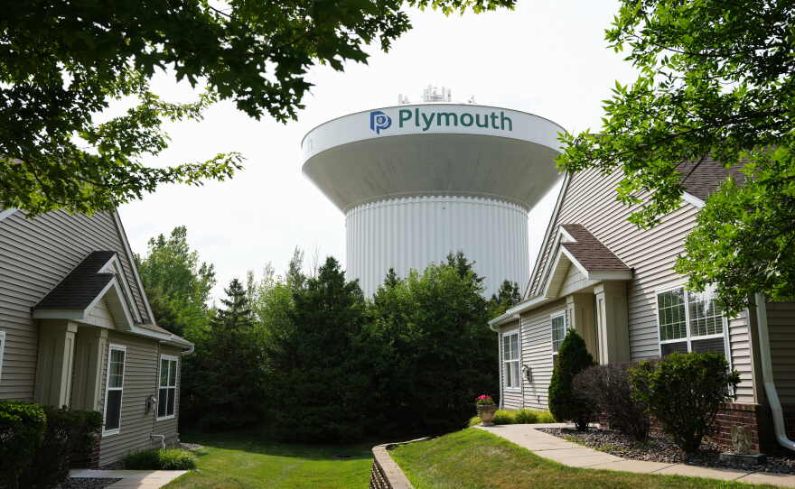 A water tower is seen on July 30 in Plymouth, Minn. A cyberattack targeted the operating technology at over 30 water systems in Minnesota, including Plymouth's late last month, state officials said.