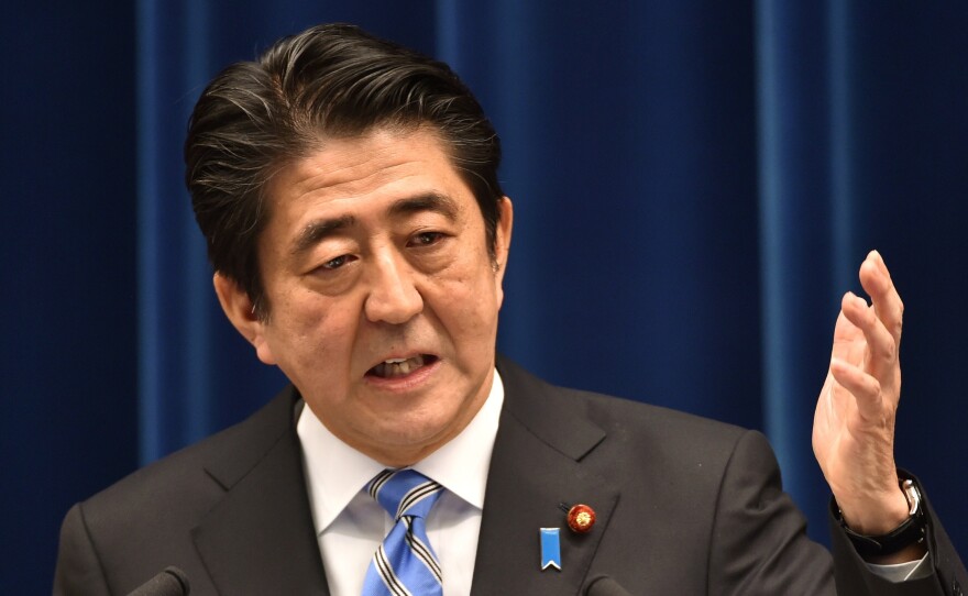 Japan's Prime Minister Shinzo Abe speaks during a press conference at his official residence in Tokyo on Tuesday.