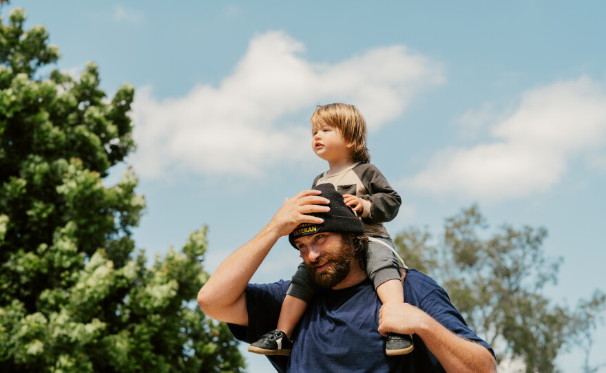 Vincent Tourville, a veteran of the Iraq war, lives on the West Los Angeles VA campus with his 2-year-old son.