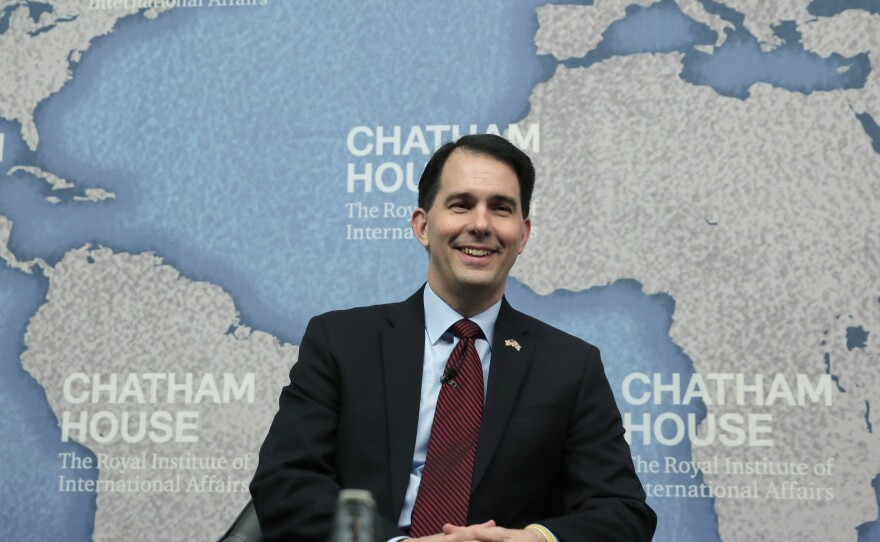 Wisconsin Gov. Scott Walker speaking in London Wednesday.