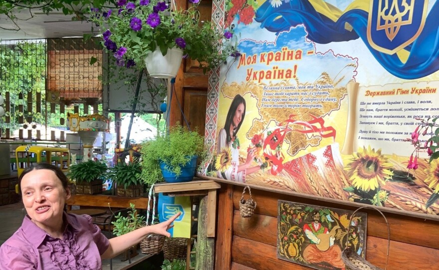 Ruslana Mikhaluk owns the Lito café in Chernivitsi, a city in western Ukraine. While her community is far from the front lines of the war with Russia, millions of Ukrainians have been displaced within their country and fleeing to places like Chernivitsi.