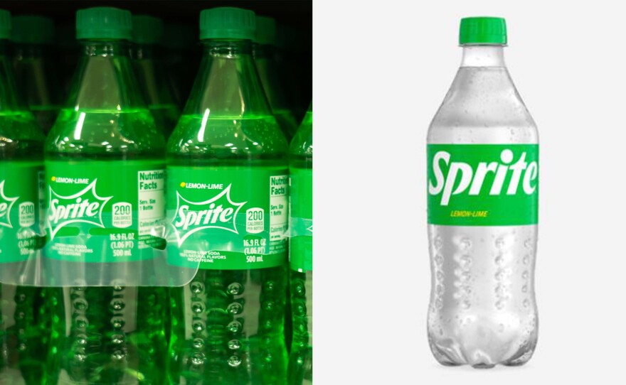 On left, the classic green Sprite bottle. On the right, the new clear bottle.