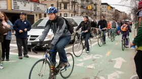 On the Prospect Park West bike lane, in Brooklyn.