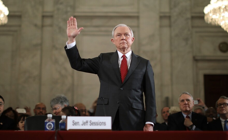 Sen. Jeff Sessions is sworn in before the Senate Judiciary Committee during his confirmation hearing to be the U.S. attorney general on Tuesday.