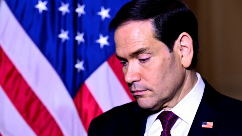 US Secretary of State Marco Rubio attends at a press conference at the US Embassy in Rome, Friday, May 8, 2026.