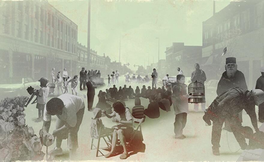 Film still from “Troost Village” poem animation.