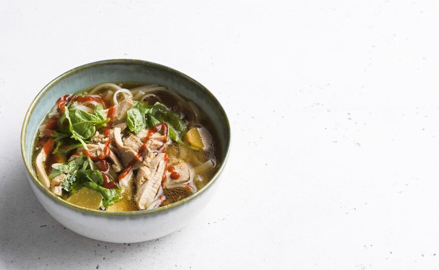 Chicken and Rice Noodles in Ginger Hoisin Broth