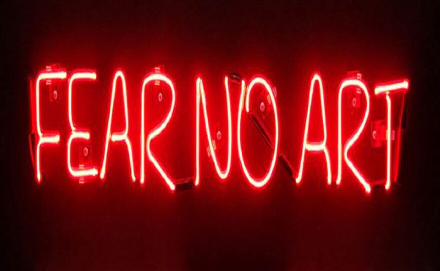 "Fear No Art," (artist unknown, circa 20th/21st century) was on display at the Central Library Art Gallery as part of an exhibition of civic art in San Diego in February 2020.