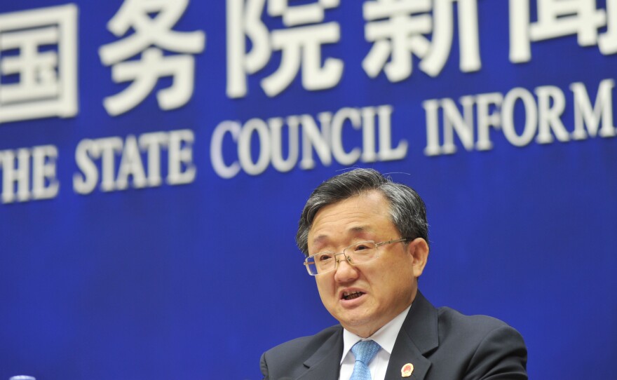 Chinese Vice Foreign Minister Liu Zhenmin speaks during a conference at the State Council Information Office on Wednesday in Beijing.