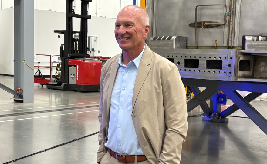 General Atomics director of engineering and projects John Smith, shown beside the magnet called the Central Solenoid. Aug 28, 2025