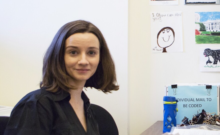 Fiona Reeves, director of presidential correspondence at the White House, sorts through mail in the kids mailroom at the Eisenhower Executive Office Building in Washington, D.C.