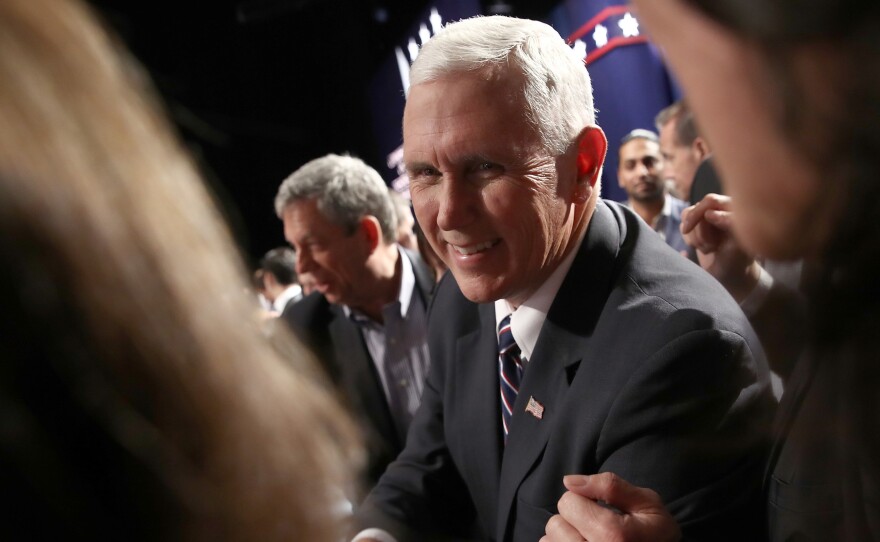 Republican vice presidential nominee Mike Pence attends the Presidential Debate at Hofstra University on Sept. 26 in Hempstead, N.Y.