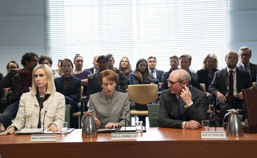 Katherine Kelly as Angela Van Den Bogerd, Lia Williams as Paula Vennells, Ian Hart as Bob Rutherford.