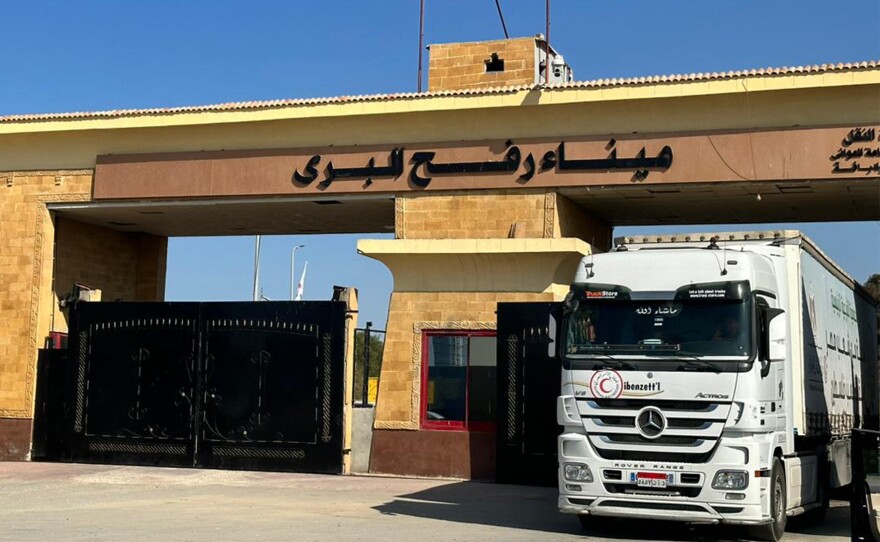 An aid truck returns after unloading humanitarian aid at Egypt's Rafah border crossing with the Gaza Strip on Dec. 4.