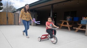 Yaneth Reyes Zacarías plays with her son Emmanuel, 4, at Operation HOPE in Vista on March 21, 2020. She has been staying at the shelter with her children for the past two months. 