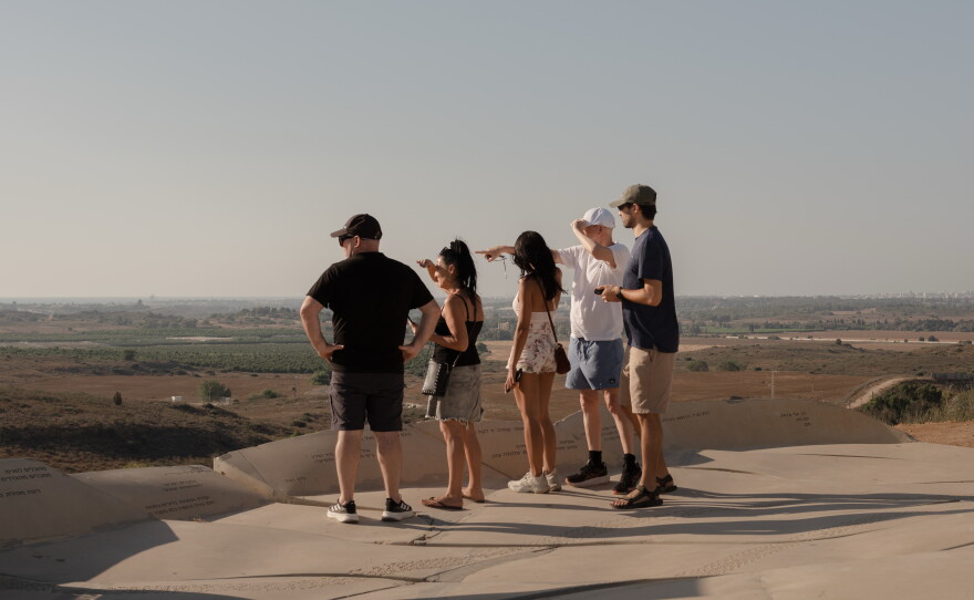 People stand on a hilltop in Sderot, Israel, overlooking the border area between Israel and Gaza, Sept. 1, 2026.