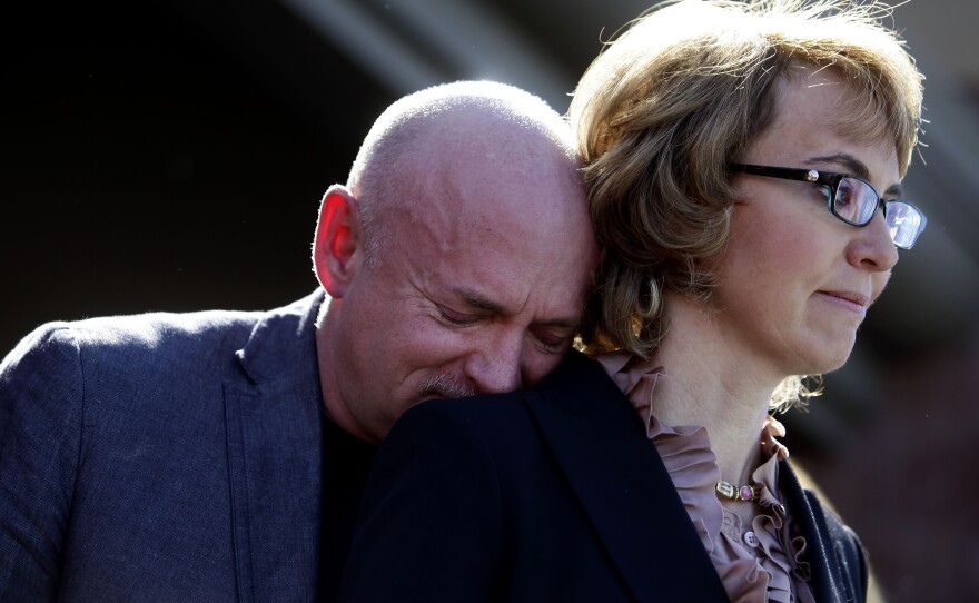 On Wednesday, former Rep. Gabrielle Giffords and her husband, Mark Kelly, attended a news conference at the site of the 2011 attack in which she was shot, 12 other people were also wounded and six people were killed.